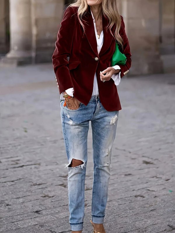 Women's Velvet Suit Jacket - Slim Fit - Multiple Colors - Four Season - Courbe et Compagnie