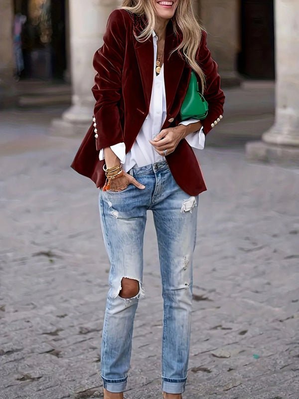 Women's Velvet Suit Jacket - Slim Fit - Multiple Colors - Four Season - Courbe et Compagnie