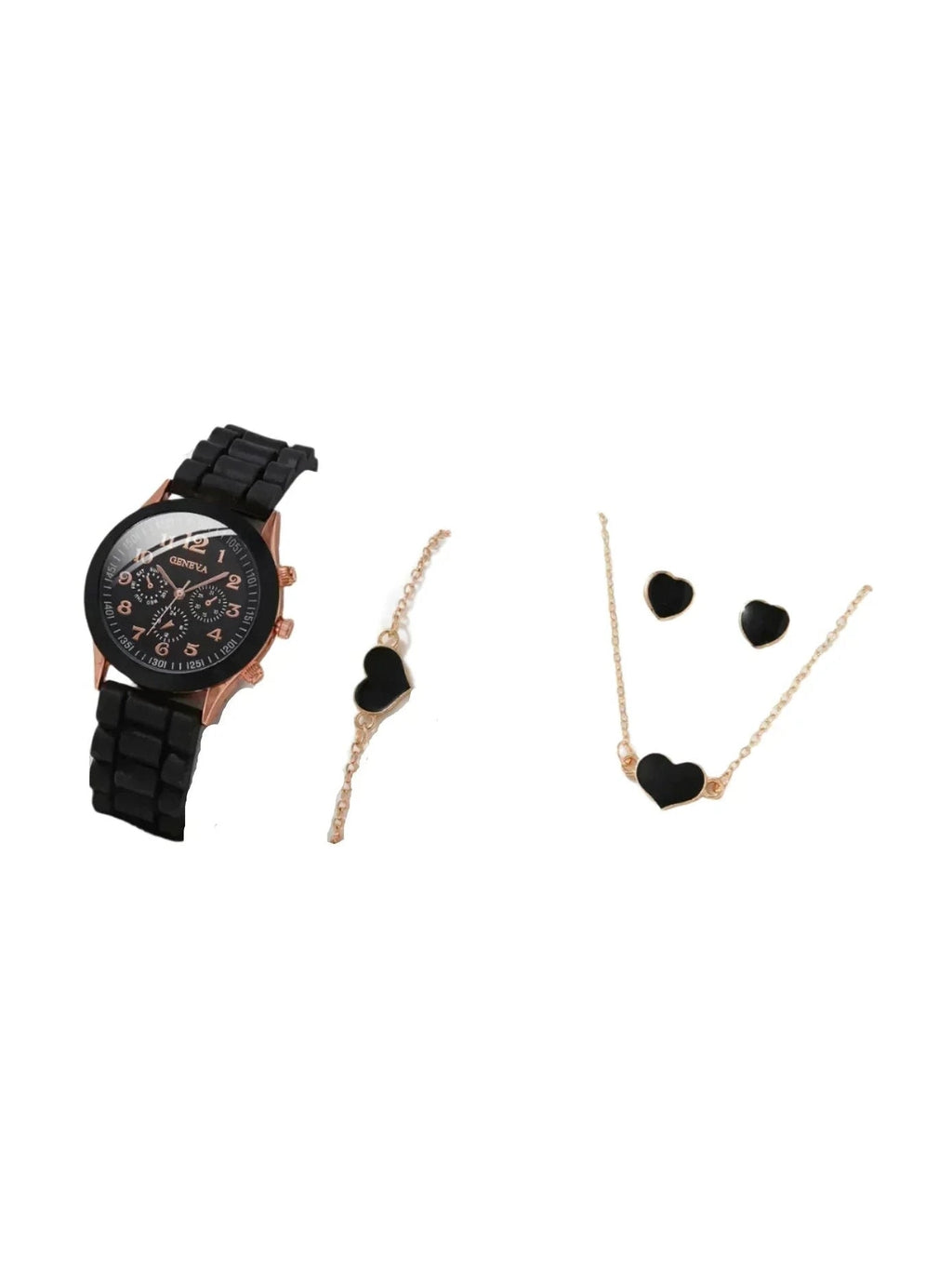 Women's Watch & Jewelry Bracelet Ring Set — Black & Gold - Courbe et Compagnie