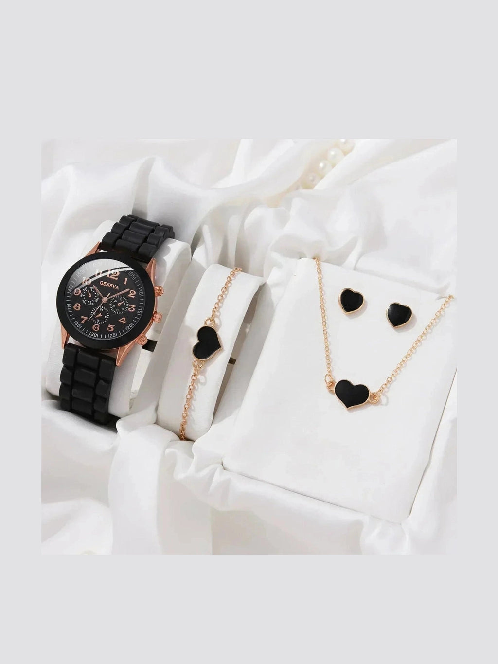 Women's Watch & Jewelry Bracelet Ring Set — Black & Gold - Courbe et Compagnie