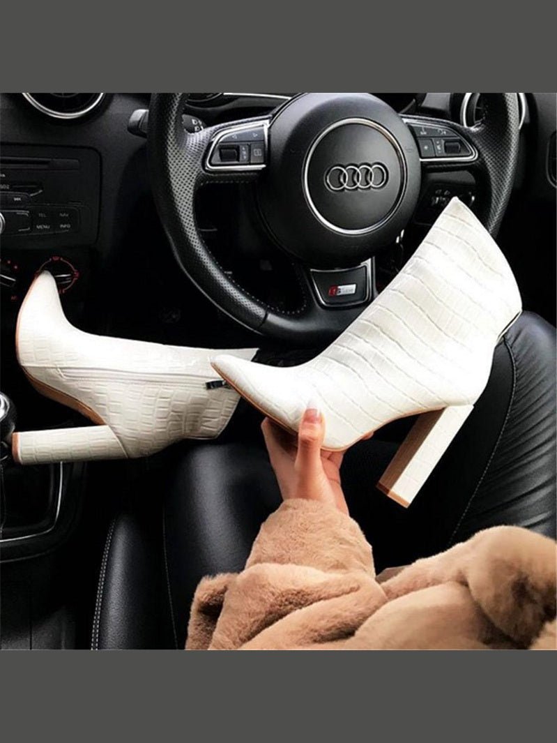 Women's White Leather Ankle Boots - Courbe et Compagnie