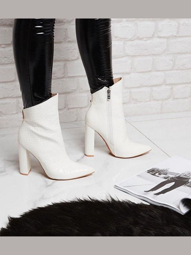 Women's White Leather Ankle Boots - Courbe et Compagnie