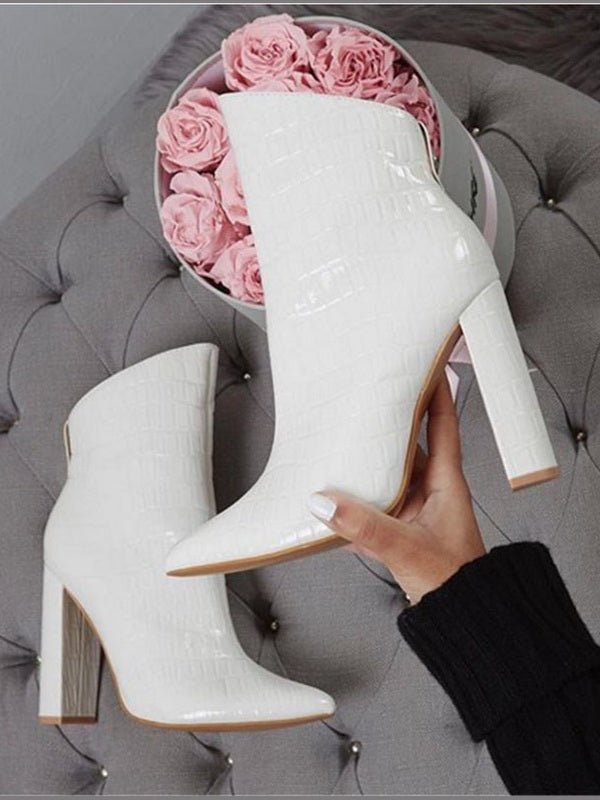 Women's White Leather Ankle Boots - Courbe et Compagnie