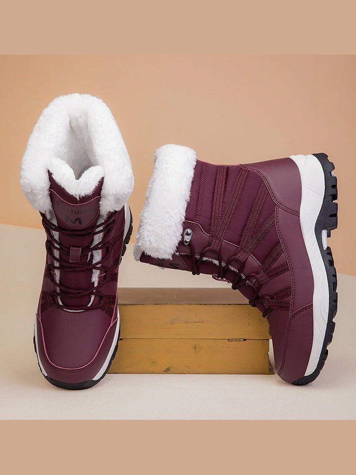 Women’s Winter Fleece-Lined Thicker Non-Slip Cotton-Padded Outdoor Mid-Boots - Courbe et Compagnie