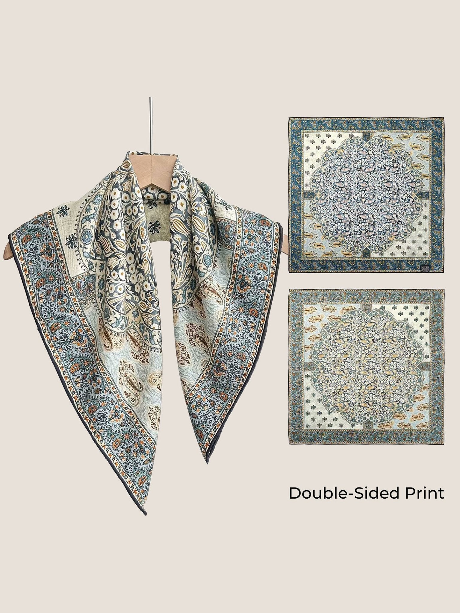Wool Silk Printed Neck Square Scarf - Courbe et Compagnie