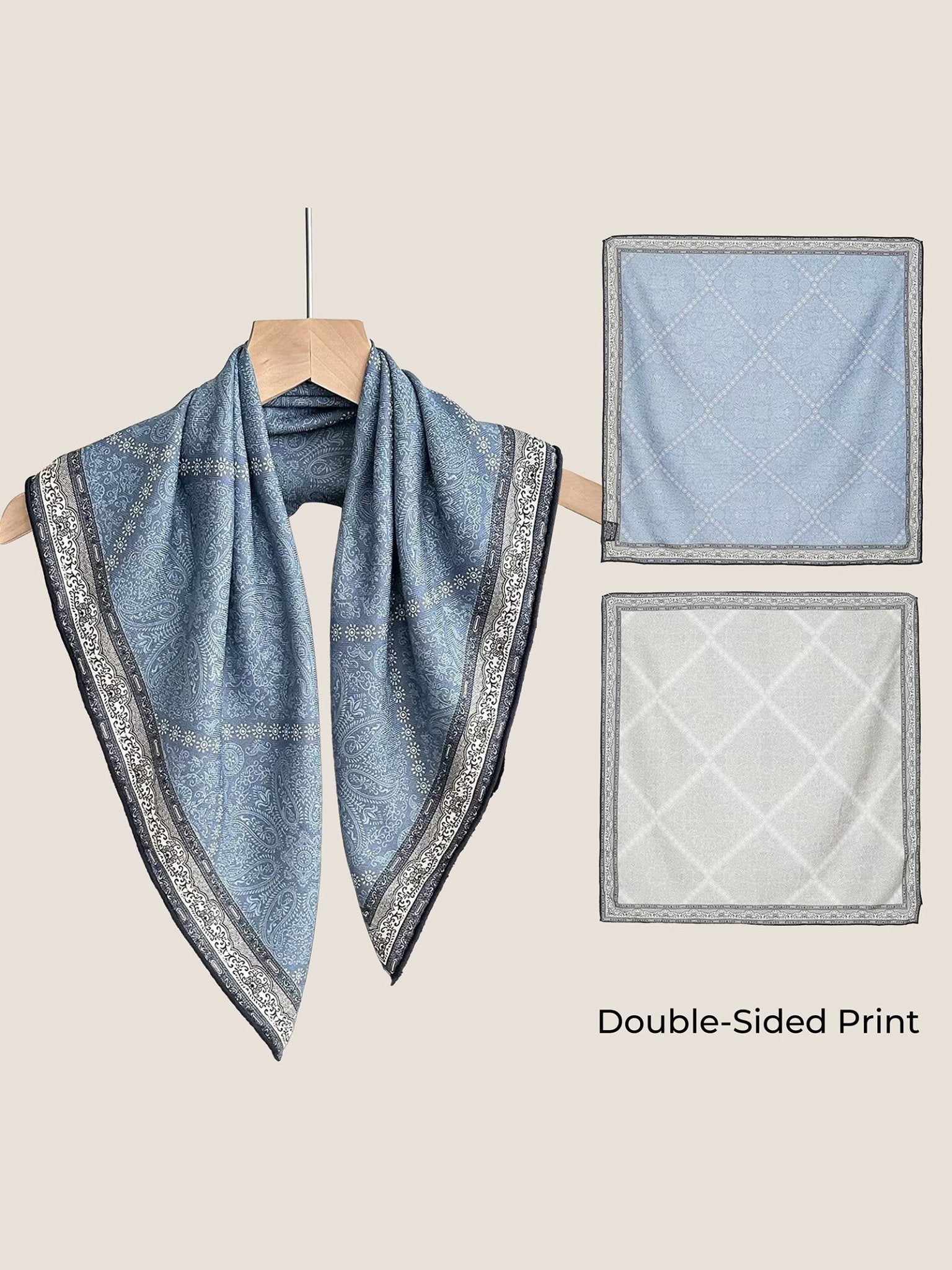 Wool Silk Printed Neck Square Scarf - Courbe et Compagnie