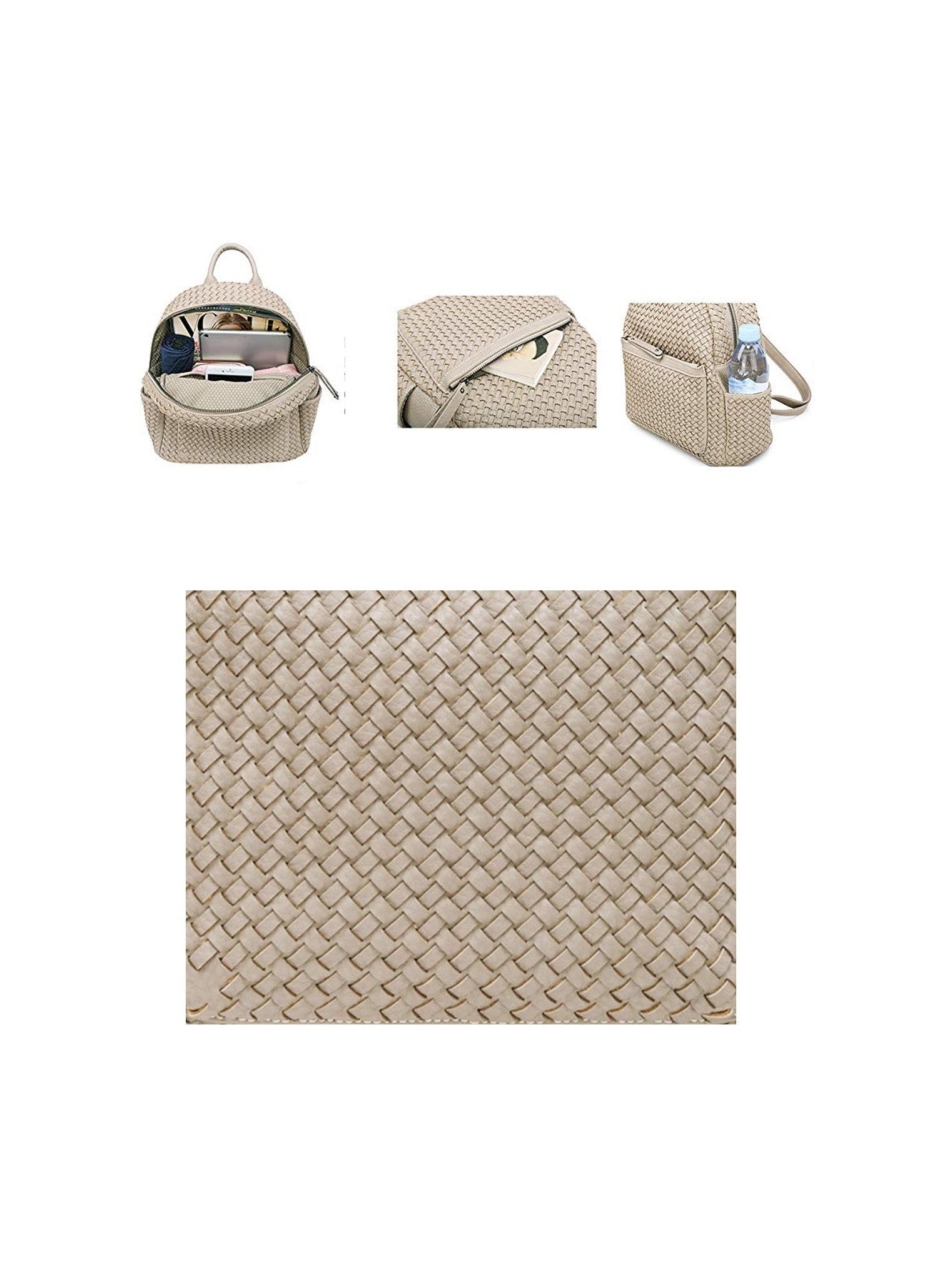 Woven backpack purse for women beige 2068 BE - Courbe et Compagnie