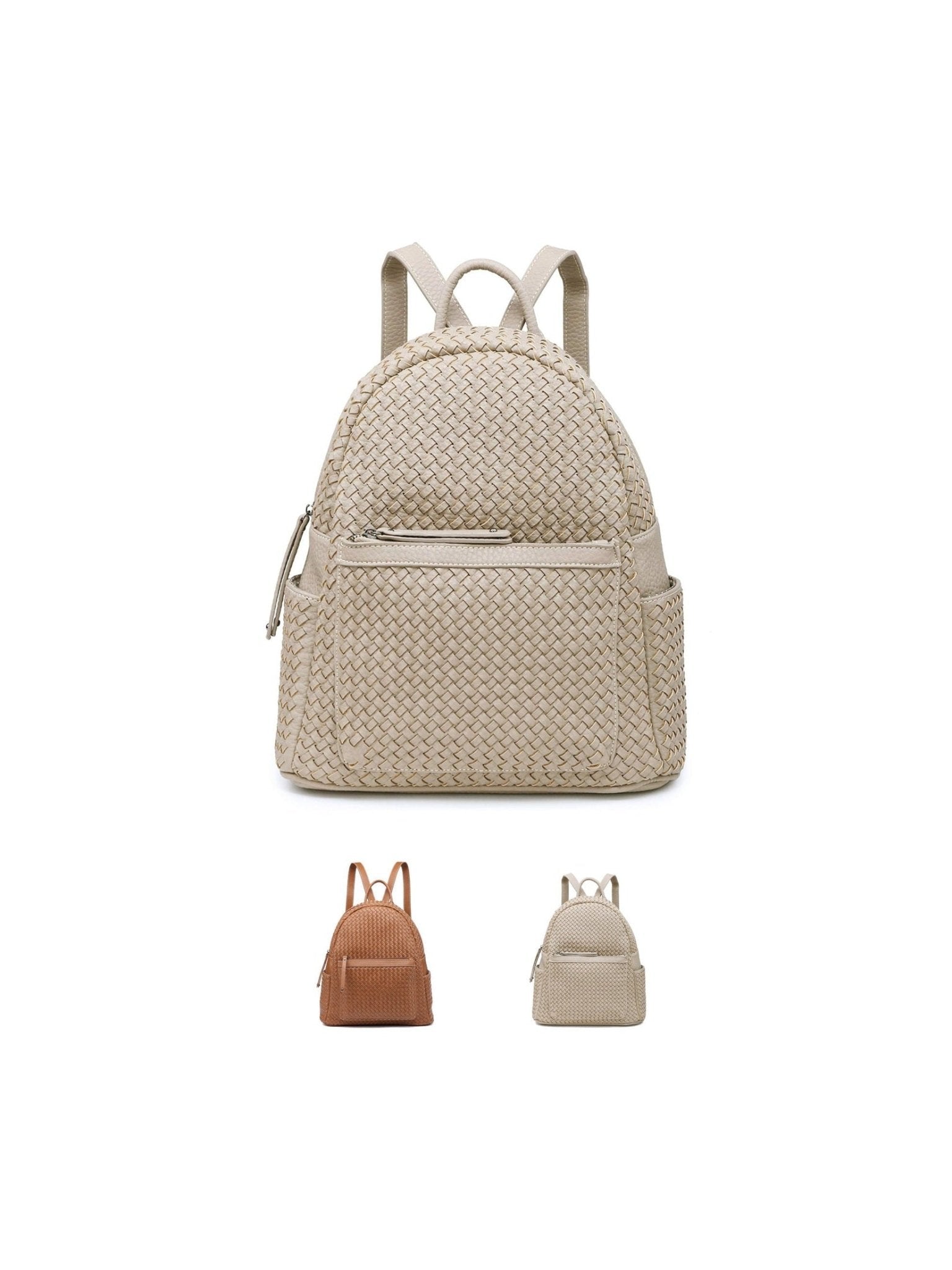 Woven backpack purse for women beige 2068 BE - Courbe et Compagnie