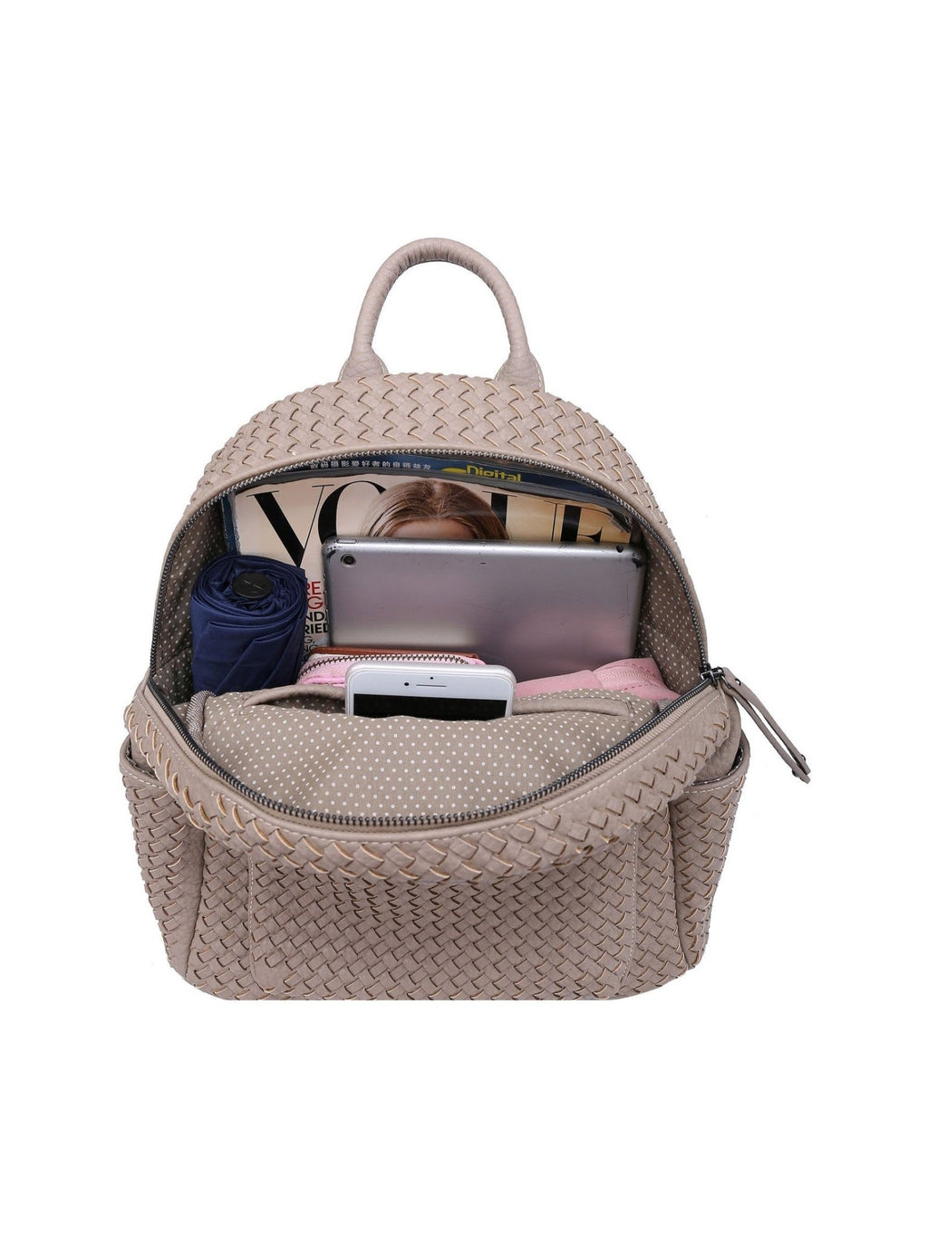 Woven backpack purse for women beige 2068 BE - Courbe et Compagnie